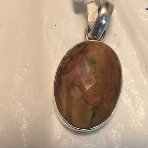 Elegant Silver and Brown Faceted Emperial Jasper Pendant